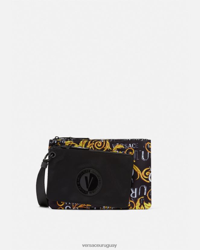 Versace bolso de mano Couture con doble logo y emblema en V hombres oro negro accesorios H88R0H2497