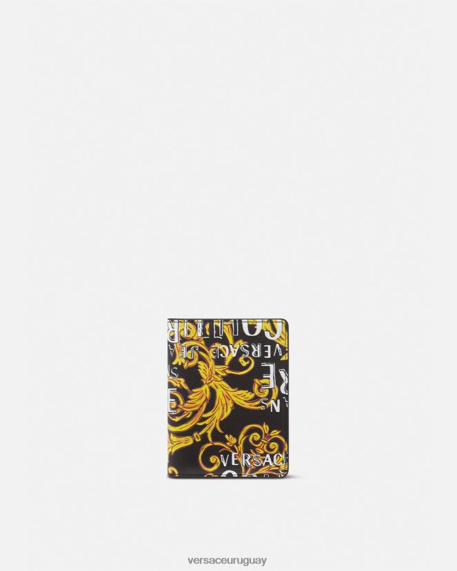 Versace cartera plegable alta con logo Couture hombres oro negro accesorios H88R0H2519