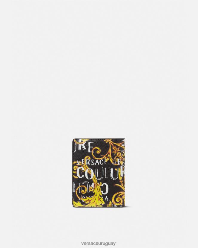 Versace cartera plegable alta con logo Couture hombres oro negro accesorios H88R0H2519