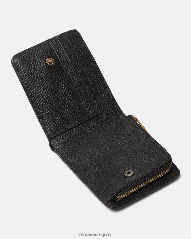 Versace cartera plegable con logo y broche hombres negro accesorios H88R0H2474