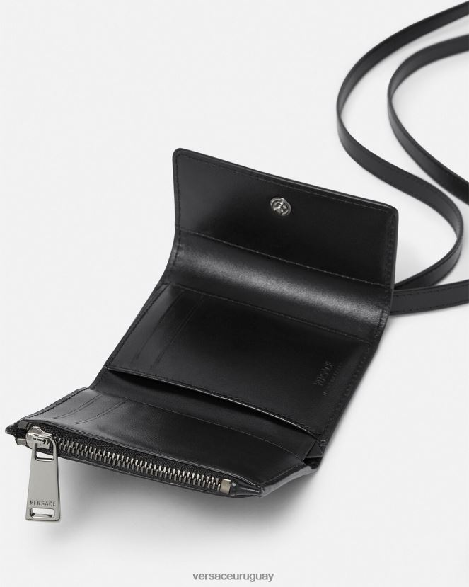 Versace cartera triple con firma la greca hombres negro y gris accesorios H88R0H1653