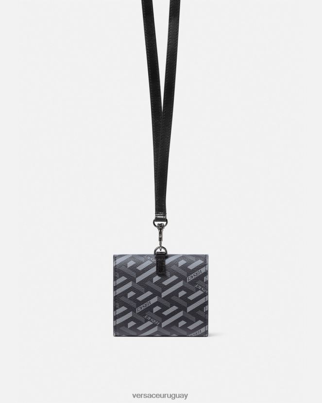 Versace cartera triple con firma la greca hombres negro y gris accesorios H88R0H1653