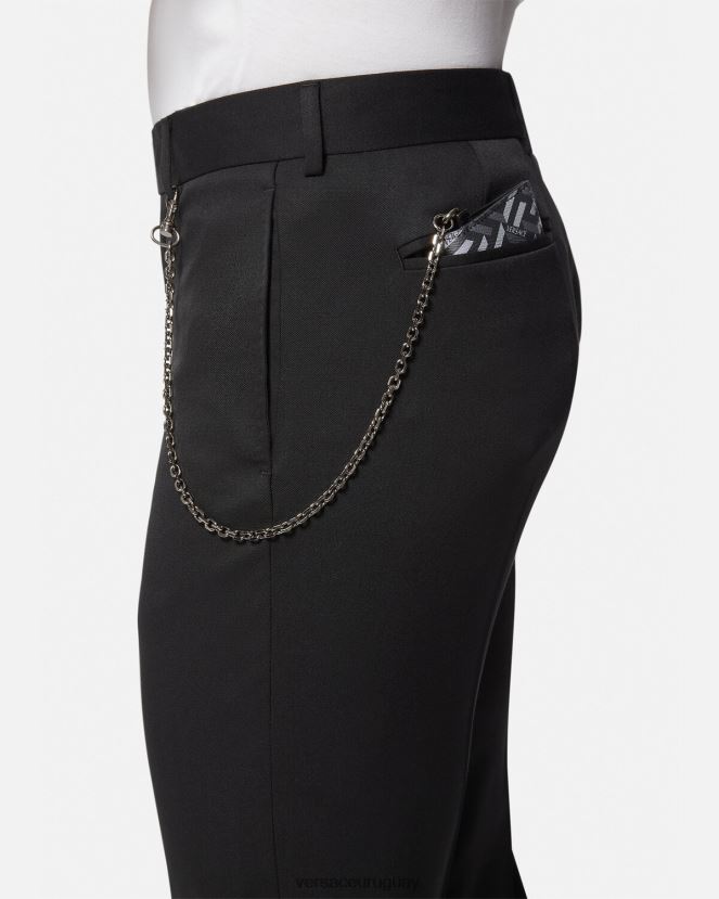 Versace tarjetero con cadena y firma la greca hombres negro y gris accesorios H88R0H1652