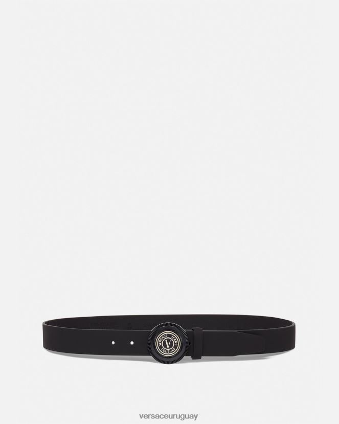 Versace cinturón con hebilla redonda y emblema en V hombres negro accesorios H88R0H2483