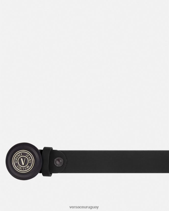 Versace cinturón con hebilla redonda y emblema en V hombres negro accesorios H88R0H2483