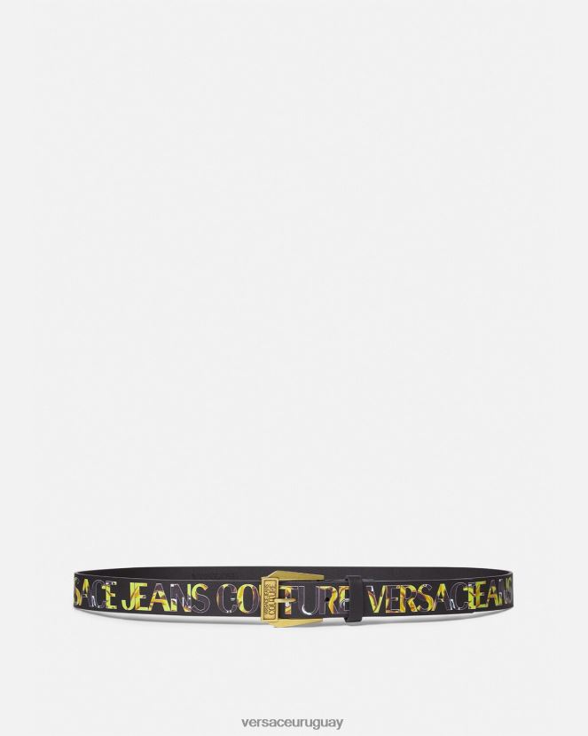 Versace cinturón de alta costura con logo hombres oro negro accesorios H88R0H2498