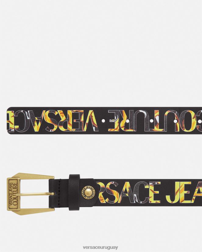 Versace cinturón de alta costura con logo hombres oro negro accesorios H88R0H2498
