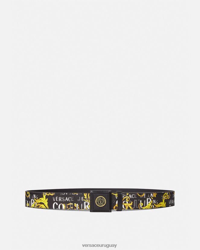 Versace cinturón de alta costura con logo y emblema en V hombres oro negro accesorios H88R0H2503