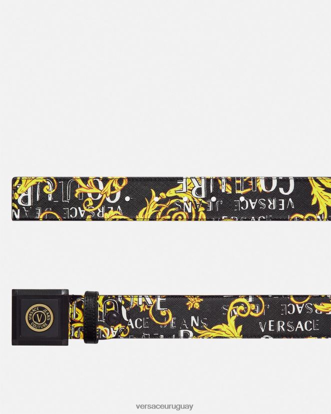 Versace cinturón de alta costura con logo y emblema en V hombres oro negro accesorios H88R0H2503