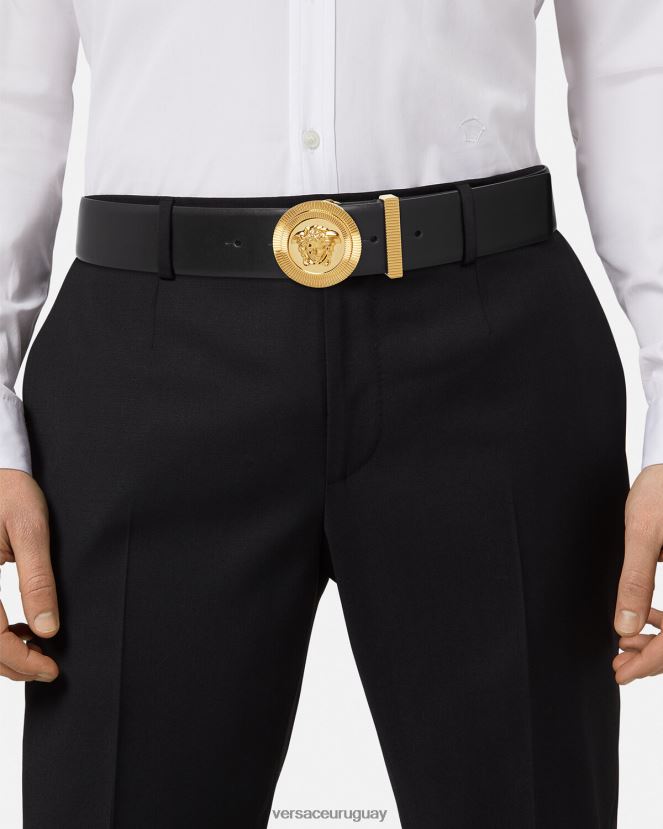 Versace cinturón de cuero con medusa biggie hombres negro accesorios H88R0H1611