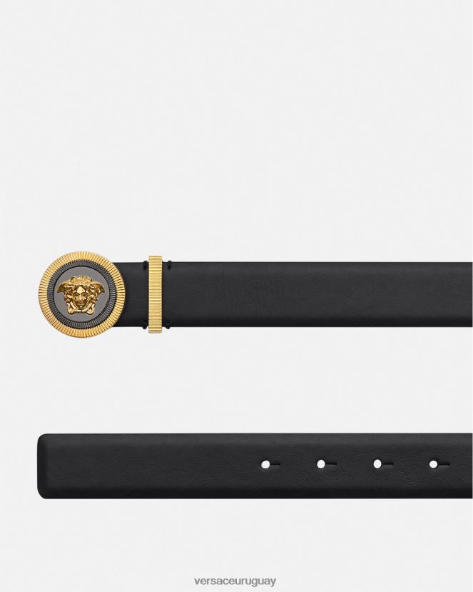 Versace cinturón de cuero con medusa biggie hombres oro negro accesorios H88R0H1610