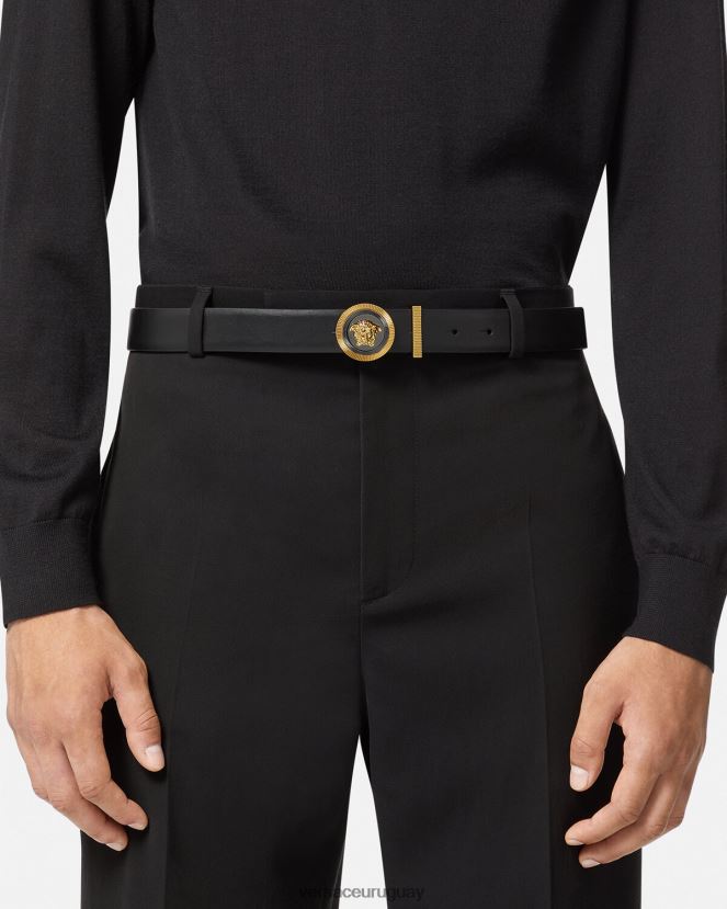 Versace cinturón de cuero con medusa biggie hombres oro negro accesorios H88R0H1610