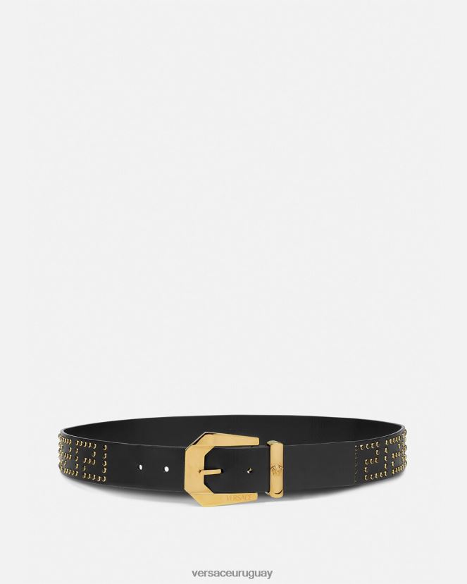 Versace cinturón de cuero con medusa y cristales hombres negro accesorios H88R0H1624