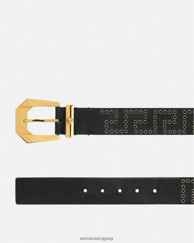 Versace cinturón de cuero con medusa y cristales hombres negro accesorios H88R0H1624