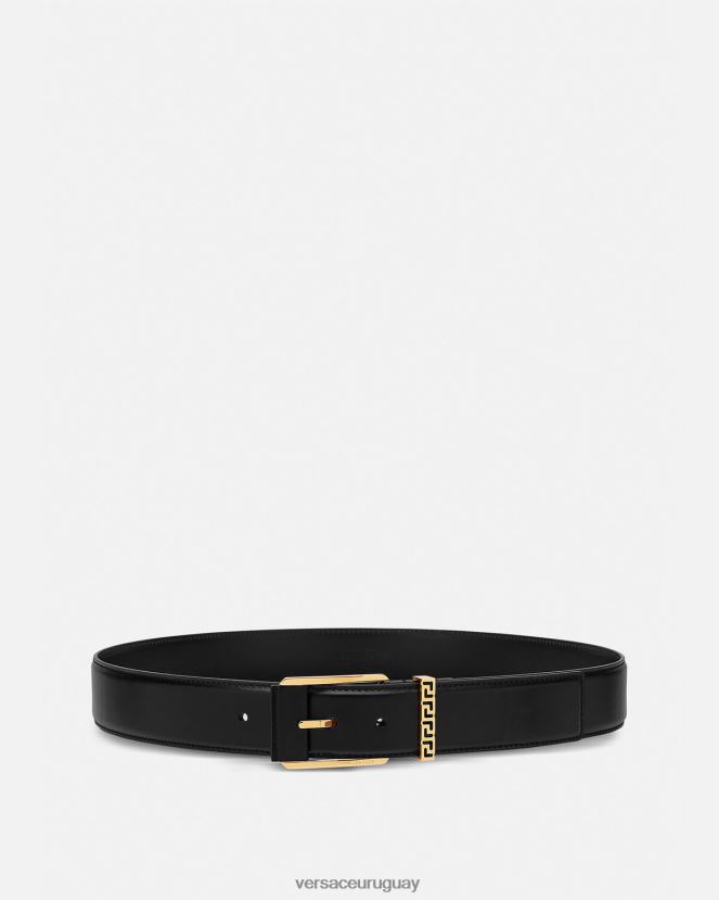 Versace cinturón de piel con detalle de Greca hombres negro accesorios H88R0H1615