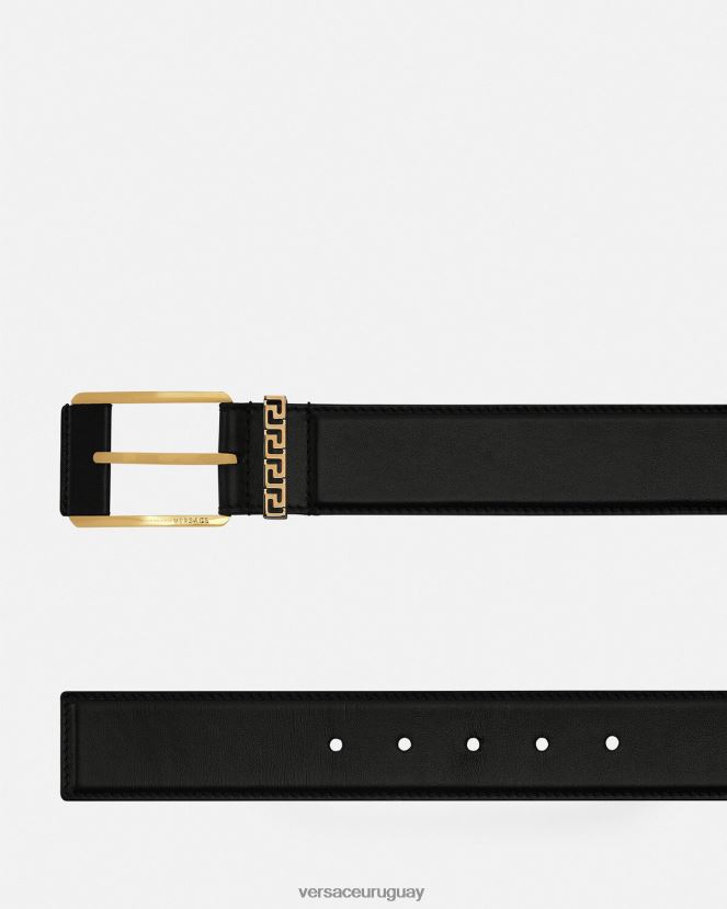 Versace cinturón de piel con detalle de Greca hombres negro accesorios H88R0H1615