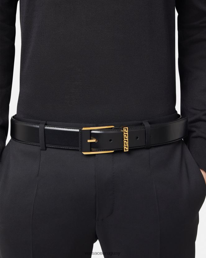 Versace cinturón de piel con detalle de Greca hombres negro accesorios H88R0H1615