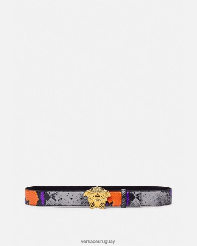 Versace cinturón de piel con estampado de Medusa y pitón hombres multicolor accesorios H88R0H1631