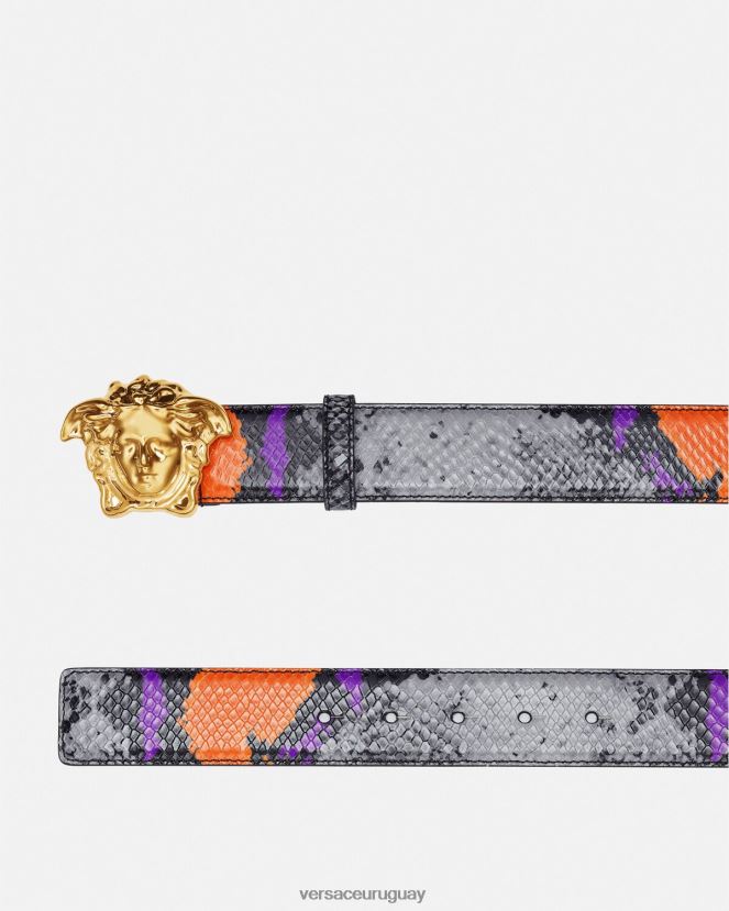 Versace cinturón de piel con estampado de Medusa y pitón hombres multicolor accesorios H88R0H1631