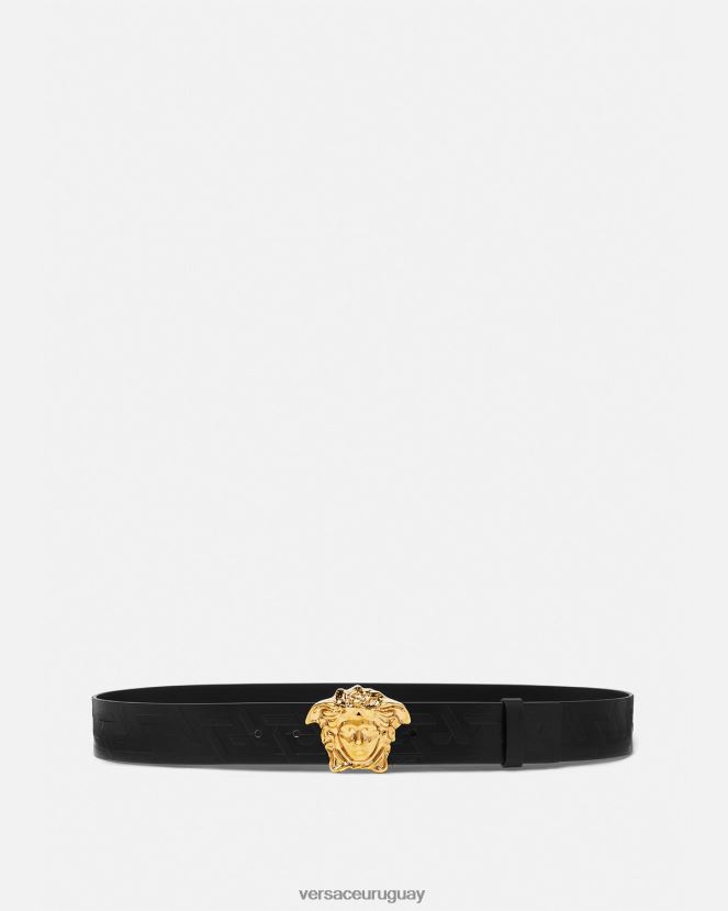Versace cinturón de piel con greca de medusa hombres negro accesorios H88R0H1623