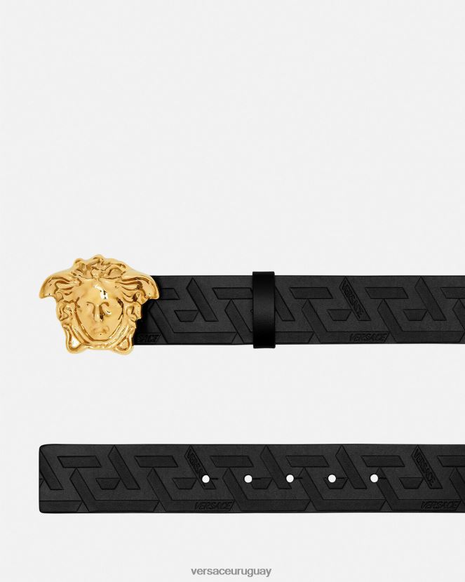 Versace cinturón de piel con greca de medusa hombres negro accesorios H88R0H1623