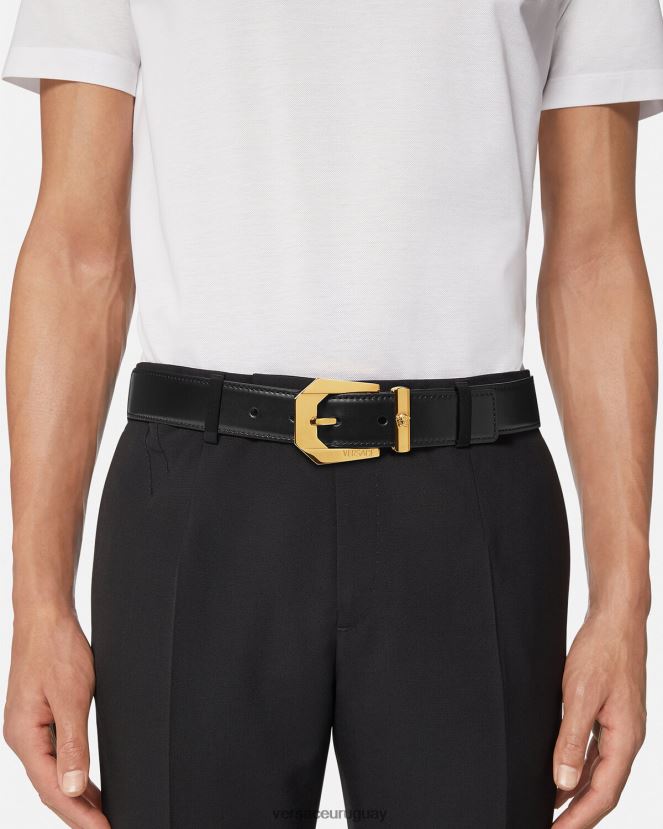 Versace cinturón de piel con medusa hombres negro accesorios H88R0H1616