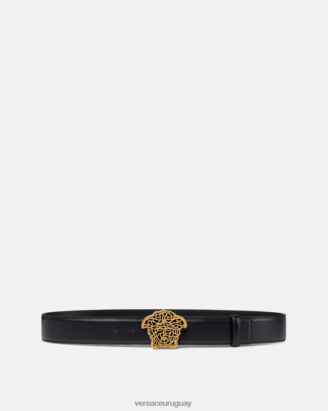 Versace cinturón de piel con medusa hombres oro negro accesorios H88R0H1630