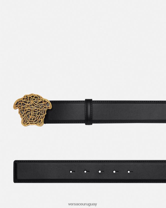 Versace cinturón de piel con medusa hombres oro negro accesorios H88R0H1630