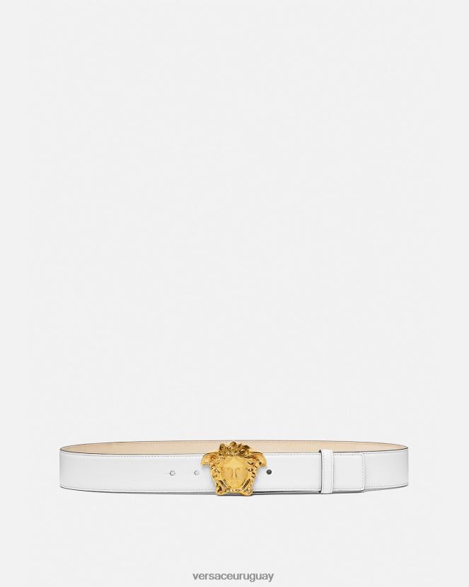Versace cinturón de piel de medusa hombres Oro blanco accesorios H88R0H1622