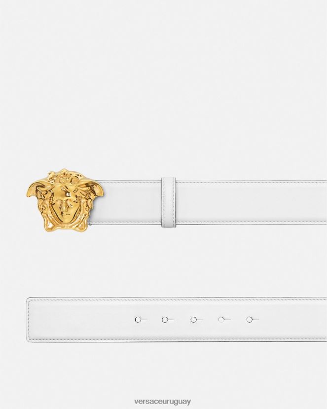 Versace cinturón de piel de medusa hombres Oro blanco accesorios H88R0H1622