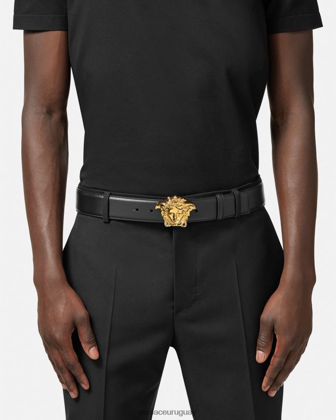 Versace cinturón de piel de medusa hombres negro accesorios H88R0H1620