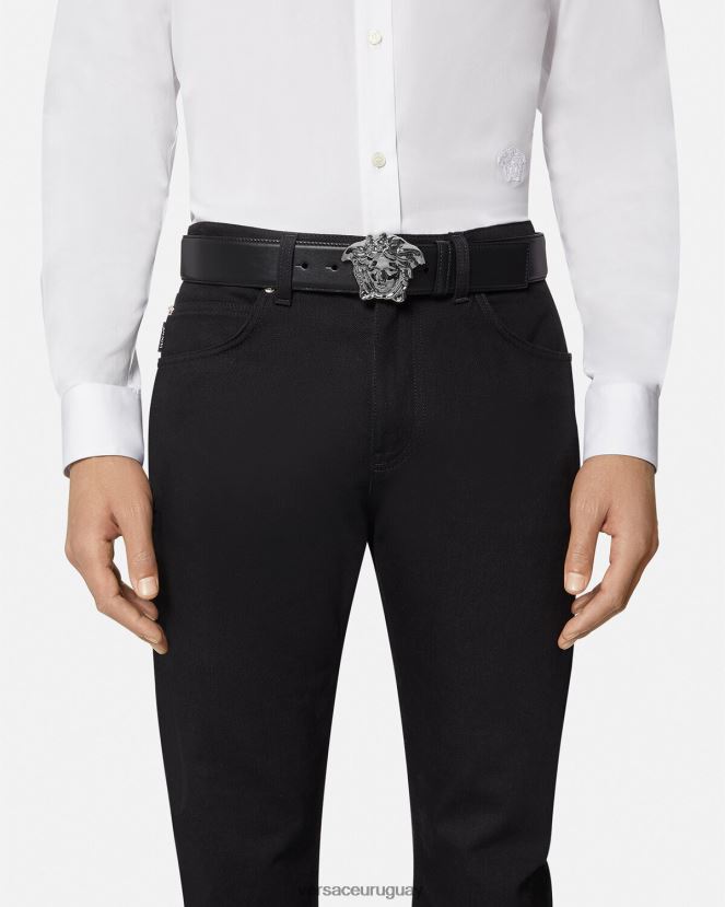 Versace cinturón de piel de medusa hombres negro accesorios H88R0H1621