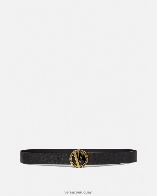 Versace cinturón redondo con emblema en V hombres negro accesorios H88R0H2473