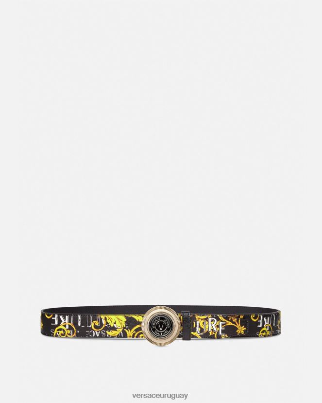 Versace cinturón redondo de alta costura con logo y emblema en V hombres oro negro accesorios H88R0H2512