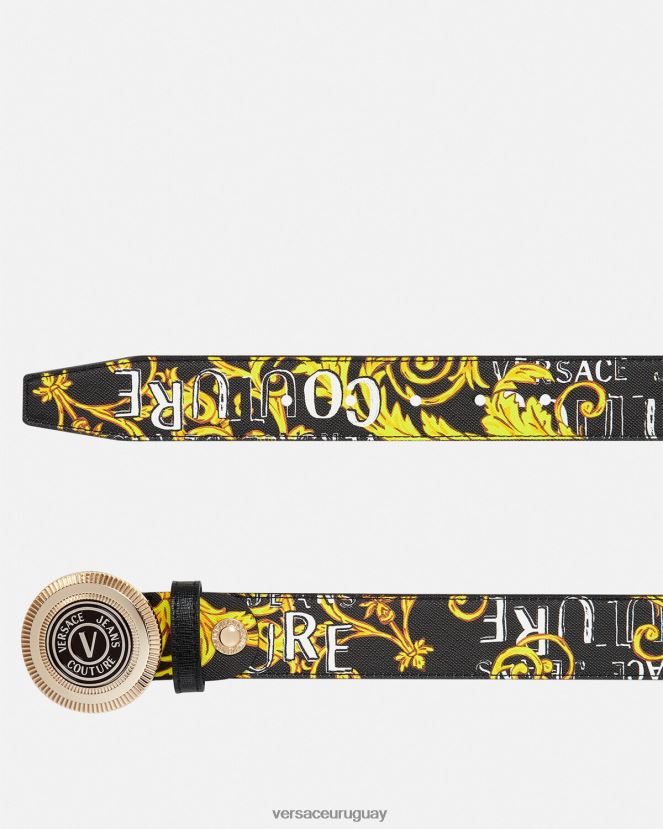Versace cinturón redondo de alta costura con logo y emblema en V hombres oro negro accesorios H88R0H2512