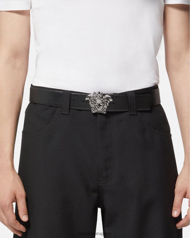 Versace cinturón reversible con medusa la greca hombres negro y gris accesorios H88R0H1628
