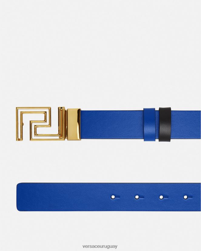 Versace cinturón reversible de piel con greca hombres azul accesorios H88R0H1626