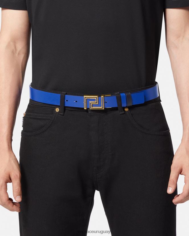 Versace cinturón reversible de piel con greca hombres azul accesorios H88R0H1626