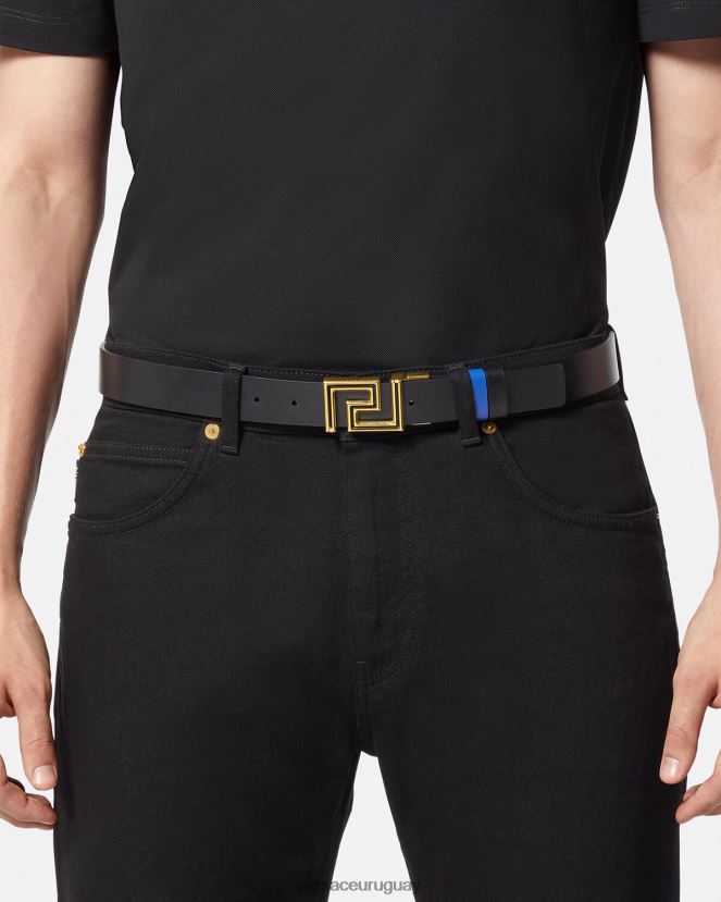 Versace cinturón reversible de piel con greca hombres azul accesorios H88R0H1626