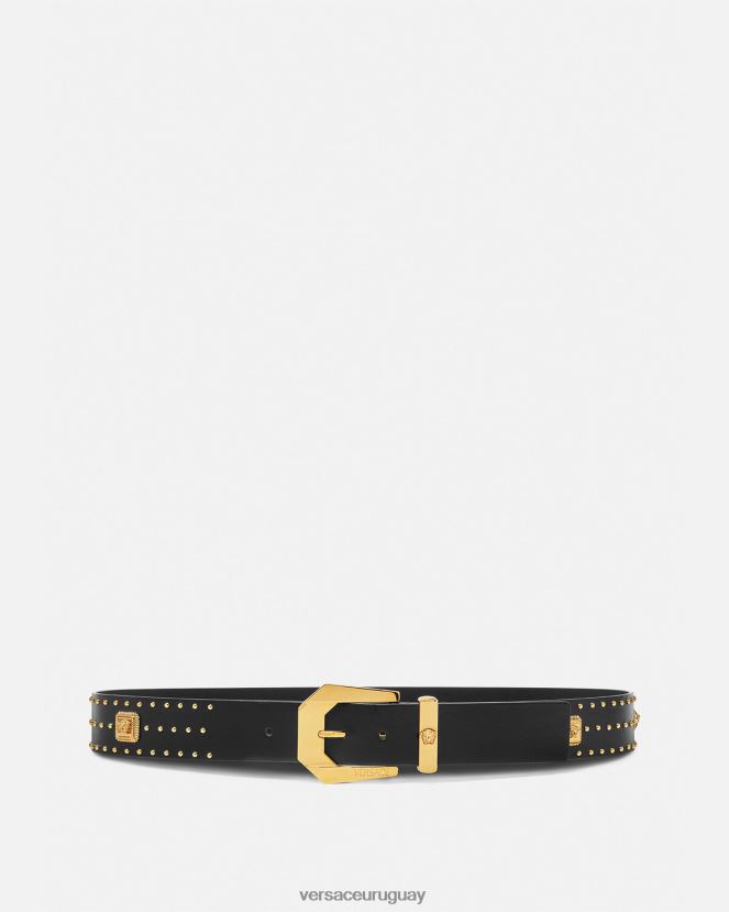Versace cinturón tradicional de piel con tachuelas y Medusa hombres negro accesorios H88R0H1625