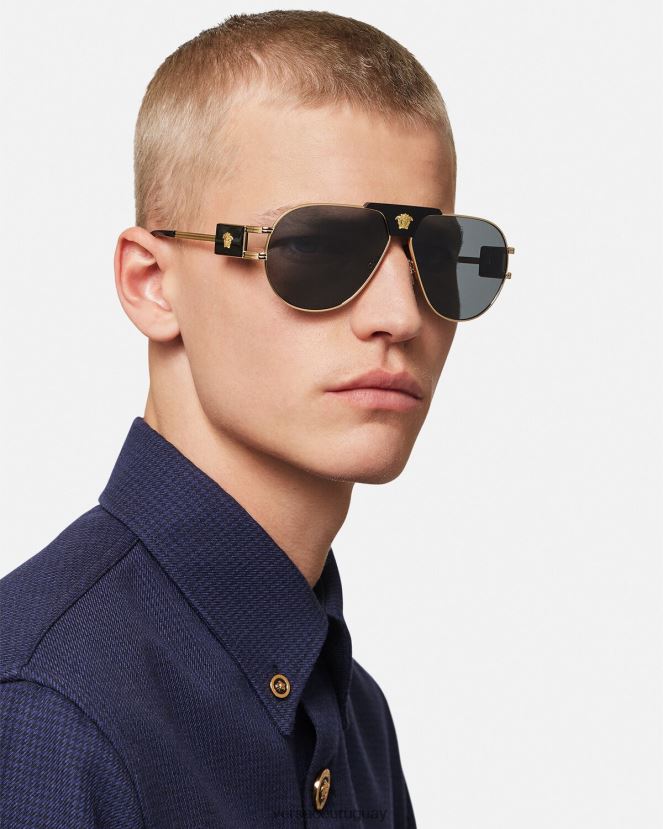 Versace gafas de sol de aviador de proyecto especial hombres negro accesorios H88R0H1667