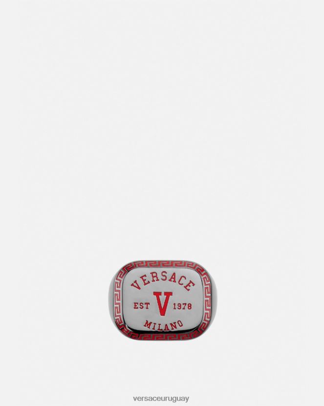 Versace anillo con logo universitario hombres metálico y rojo accesorios H88R0H1698