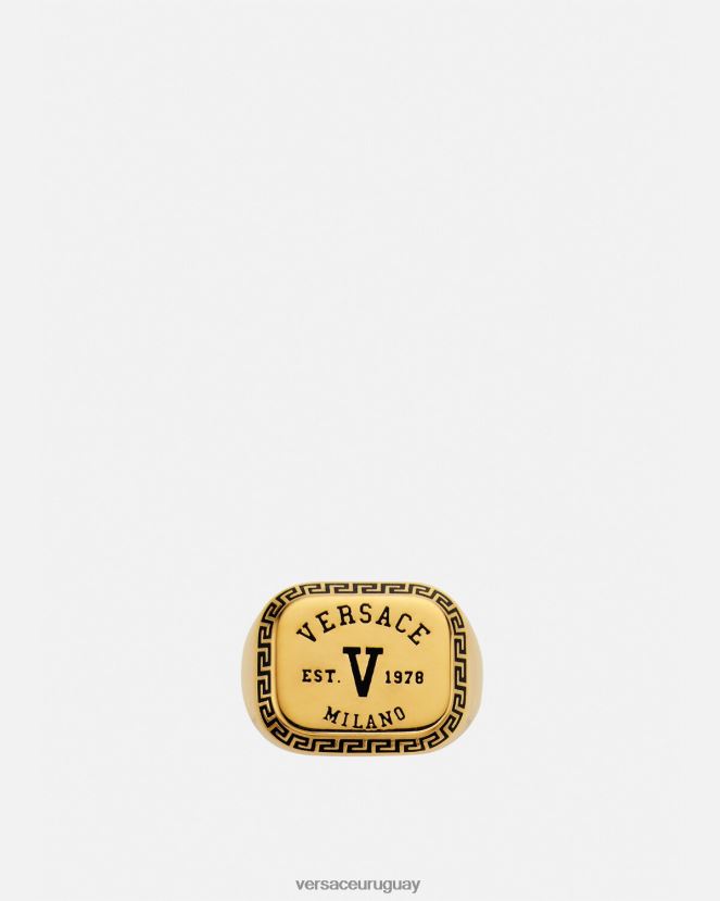 Versace anillo con logo universitario hombres oro negro accesorios H88R0H1699