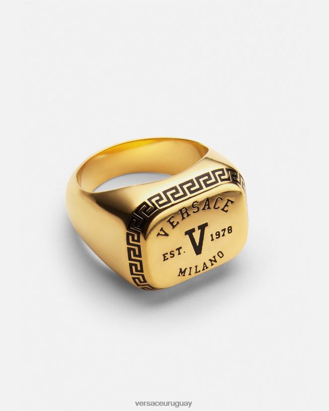 Versace anillo con logo universitario hombres oro negro accesorios H88R0H1699