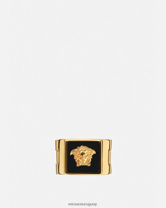 Versace anillo con medusa esmaltada hombres oro negro accesorios H88R0H1697