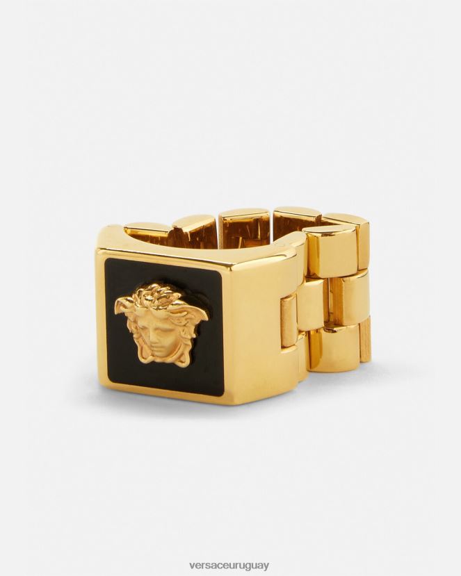 Versace anillo con medusa esmaltada hombres oro negro accesorios H88R0H1697