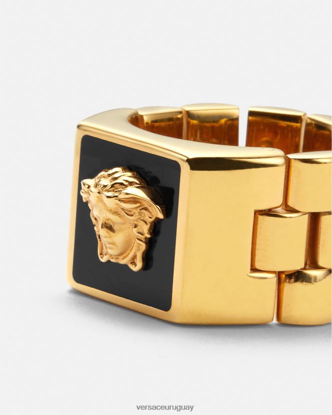 Versace anillo con medusa esmaltada hombres oro negro accesorios H88R0H1697