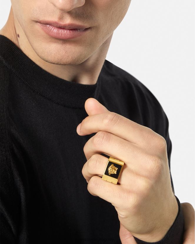 Versace anillo con medusa esmaltada hombres oro negro accesorios H88R0H1697