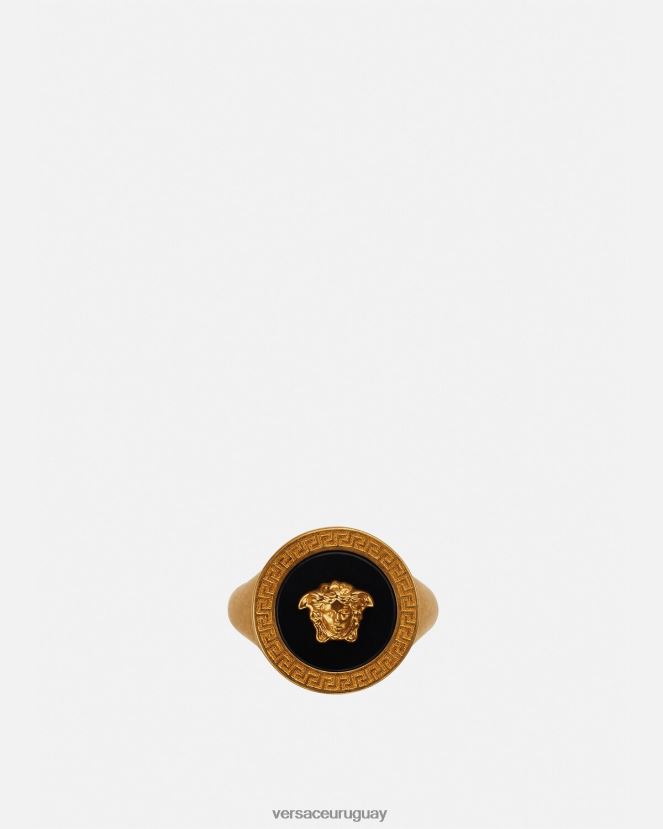 Versace anillo de medusa esmaltado hombres oro negro accesorios H88R0H1692