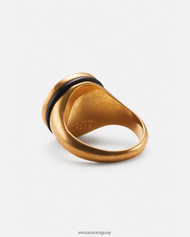 Versace anillo de medusa esmaltado hombres oro negro accesorios H88R0H1692